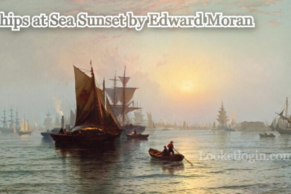 Ships at Sea Sunset by Edward Moran